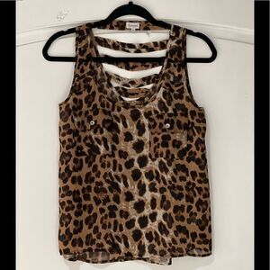 B-Envied sleeveless cheetah print blouse with front pockets